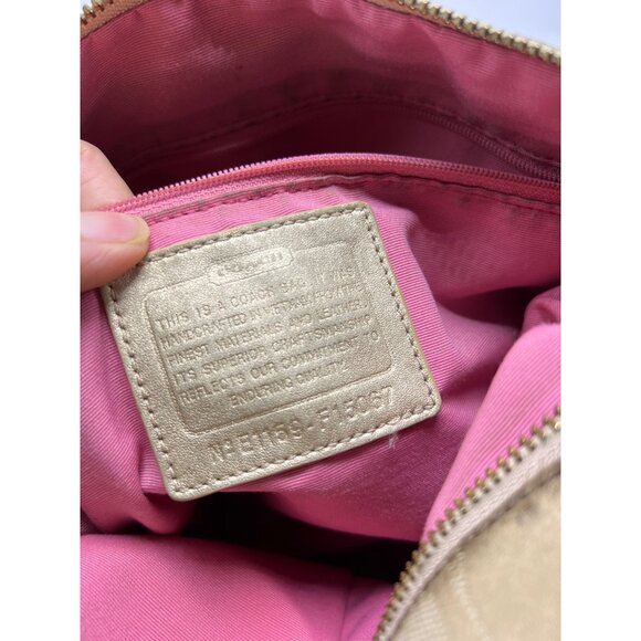 Coach E1159 Beige Signature Canvas & Gold Leather Crossbody Bag Pink Lining - Picture 10 of 13